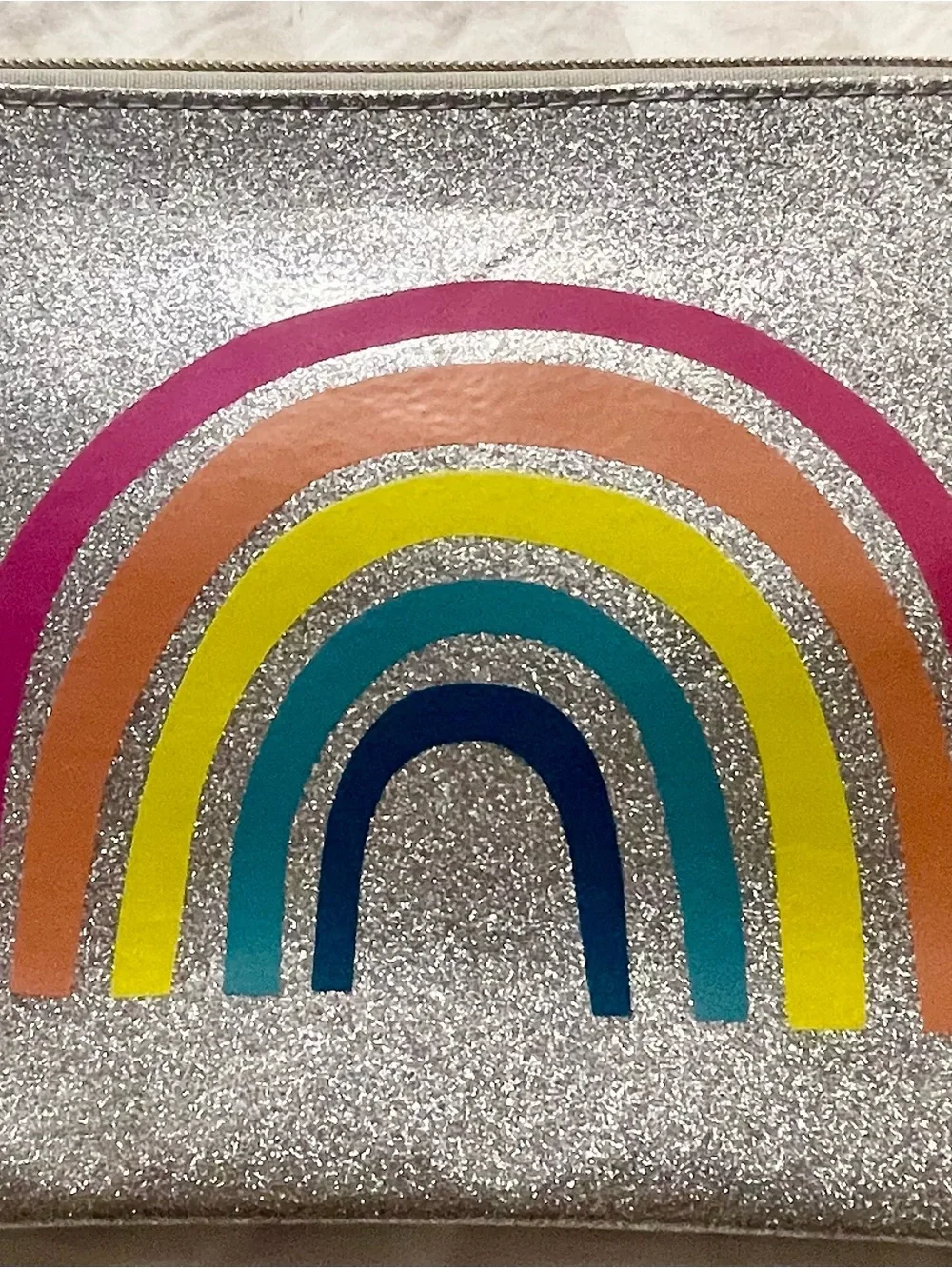 Silver Glitter Rainbow Pencil Pouch - Multicolor Zipper Bag ~ School Supplies